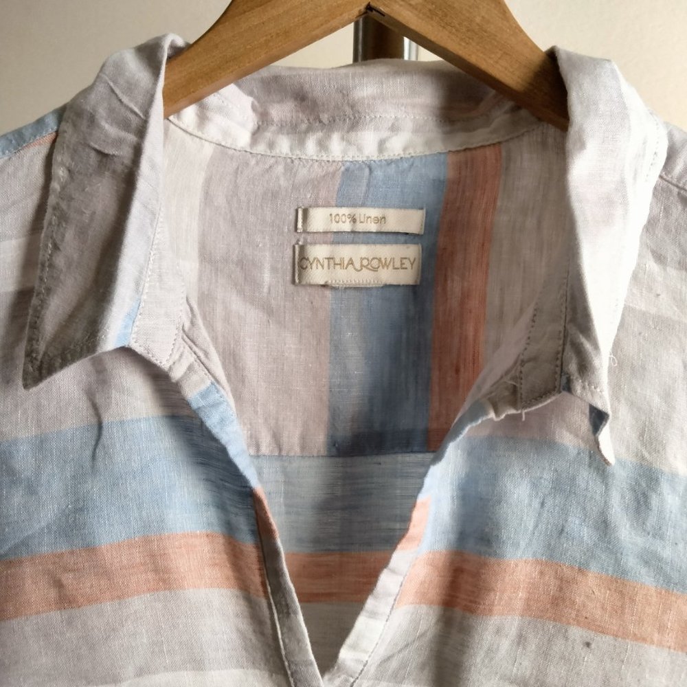 CINTHIA ROWLEY 100% Linen Striped Tunic Size L - Picture 3 of 4
